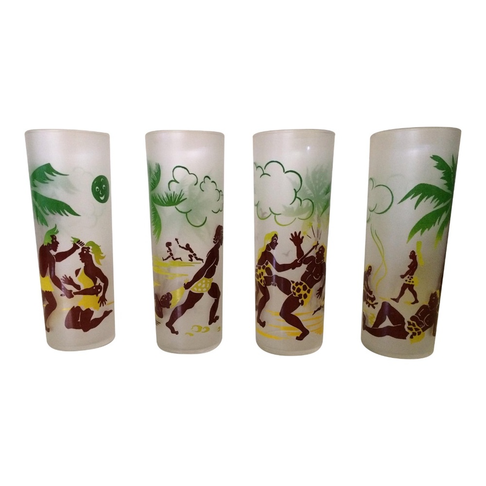 1950s Caveman Tom Collins/ Ice Tea Glasses - Set o